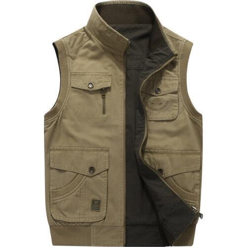 2018New Autumn multi pockets casual vest coat reversible outwear plus size men blouse photography vest plus size6XL 7XL