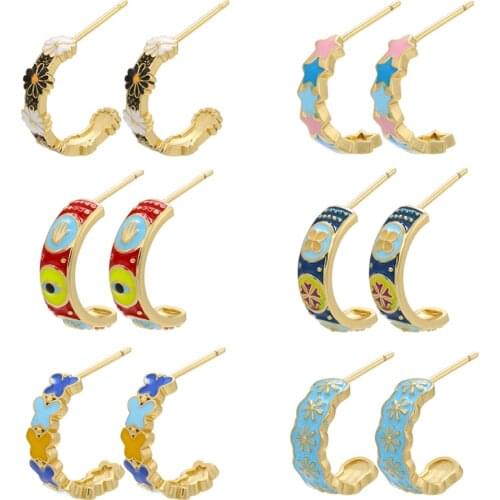 ZHUKOU Hot Eyes/Little Daisies/Stars Women stud Earrings Summer Dripping Oil Enamel Girl Earring Popular Jewelry Wholesale VE402