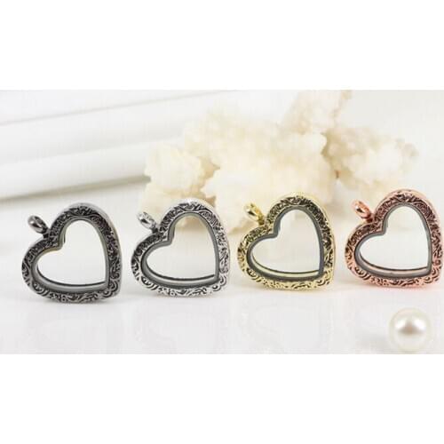 10PCS/lot Vintage Heart Floating Locket Pendant Magnetic Glass Living Memory Locket For Women Jewelrys