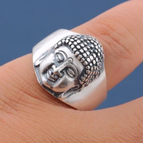 100%s990 fine silver retro personality buddhist beadle matte ring ring men and women
