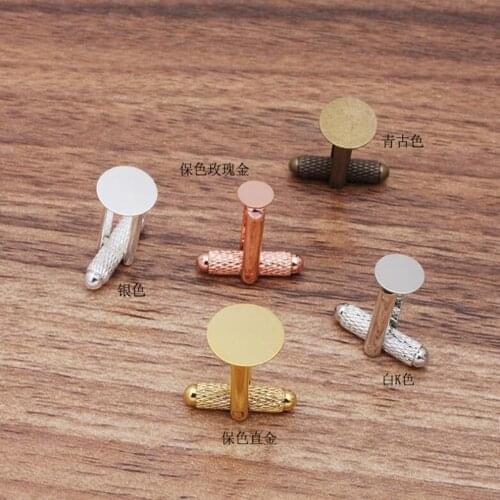 100pcs threaded rod 6-8-10-12mm flat pad tray bezel blank cufflink jewelry cabochon settings French cufflinks shirt accessories
