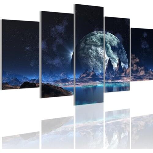 Blue Planet Lake Mountain 5 Panels Canvas Painting HD Poster Wall Art Print Picture Living Room Interior Home Decoration Frame