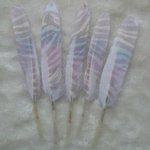 50PCS/lot!Goose feathers with Stripes Print Craft Loose Feathers for millinery,wedding,supplies,9-15cm