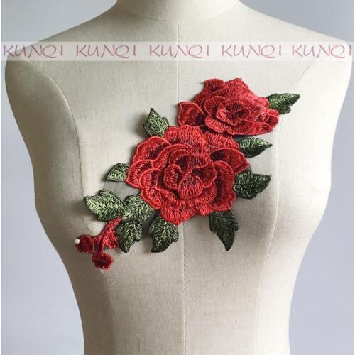 1 Pc 22*11.5cm Large Penoy Flower Embroidery / Applique Water-soluble Patch Hand Sewn on Cloth,Clothes Accessory DIY Red