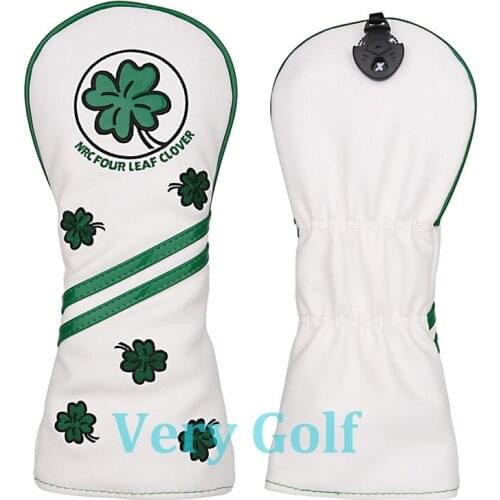 Four Leaf Clover White Leather Golf Club Fairway Wood Head Cover 3 5 Wood Cover with Number Tag
