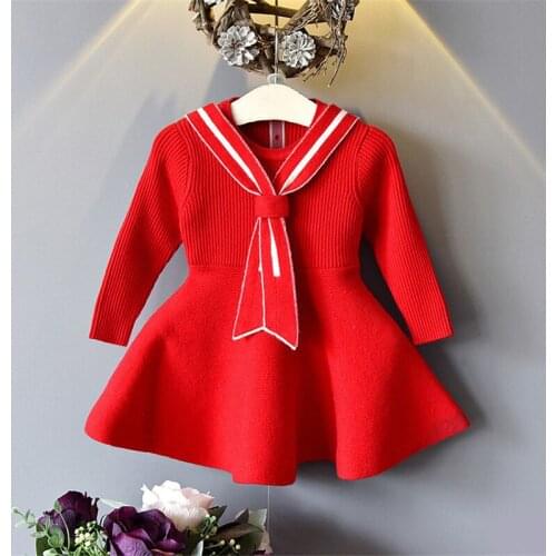 Childrens clothing 2021 spring new girls navy wind sweater pleated skirt bow knit sweater dress