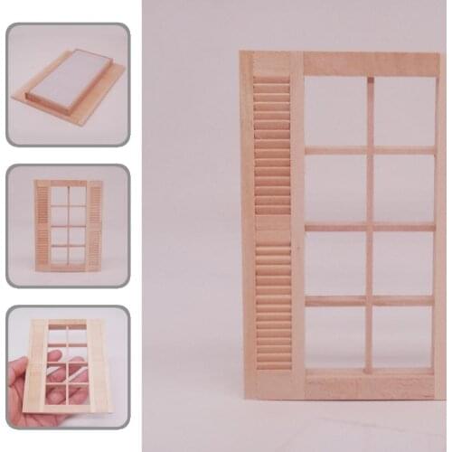 Effective Dollhouse Unpainted 8-Grid Shutters Window Unique Dollhouse Window Frame Compact for 1/12 Doll House