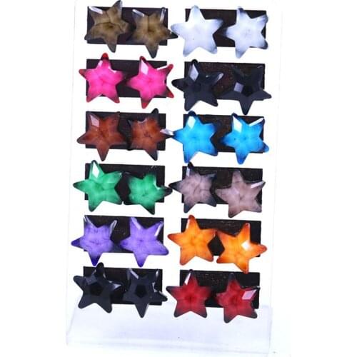 ISINYEE 12 Pairs/set Fashion Small Star Heart Stud Earrings Sets Square Round Earring For Women Girls Kids Acrylic Jewelry