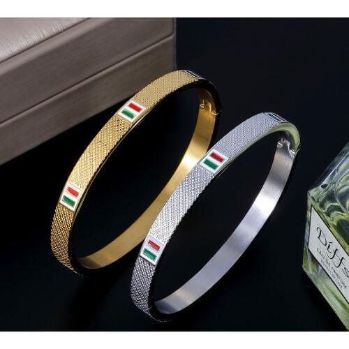 JINHUI Luxury Stainless Steel Bangle Bracelet Trendy Simple Red Green Square Enamel CZ Bracelets For Women Bangles Jewelry Gifts