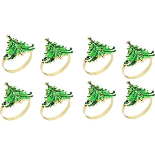 HOT 8Pcs Green Chirstmas Tree Napkin Rings,For Christmas Dinning Table Setting-Wedding Receptions Holiday Party