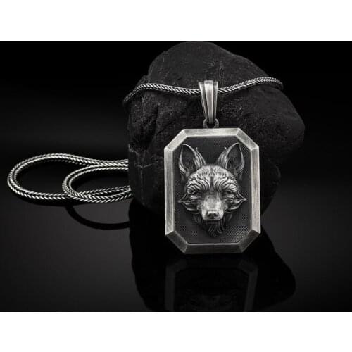Fox medallion tag necklace mens personality hip-hop retro gift pendant sweater chain Nordic ins style