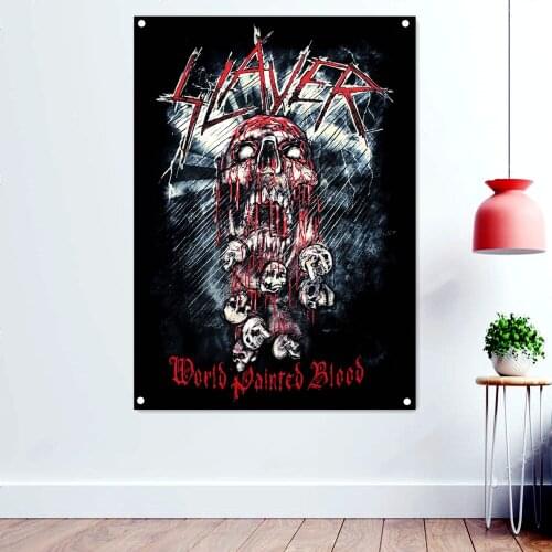 Scarlet Skull Death Metal Music Artworks Banners With Four Metal Buckle Bloody Dark Art Flags Wall Chart Rock Band Posters Mural