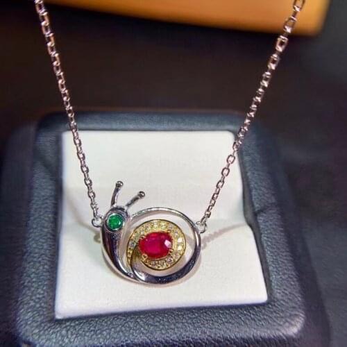 Fashion cute snail Natural red ruby stone Necklace natural gemstone Pendant Necklace S925 silver women girl party gift Jewelry