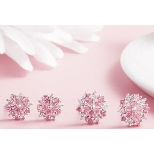 Fashion Stud Earrings for Girls Women Pink Sakura Stud Earrings Women Wedding Birthday Gift Earrings Accessories Jewelry