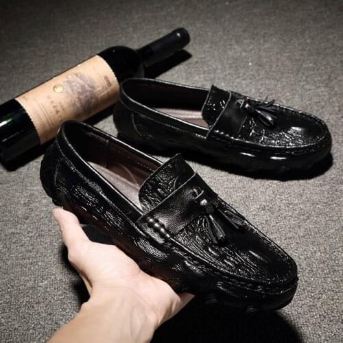 2021 Shoes Man 100% Genuine Leather Man Flat Shoes Casual Loafers Slip On Flats Shoes Moccasins Man Driving Shoes