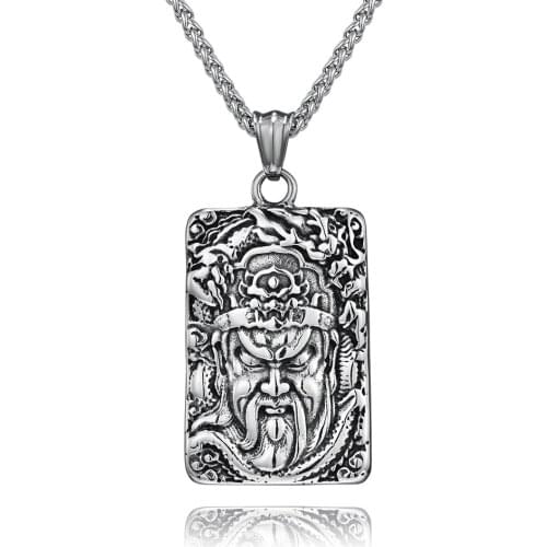 JHSL Male Men Guanyu Necklaces Pendants Silver Color Metal 60cm Stainless Steel Chain Fashion jewelry new 2021