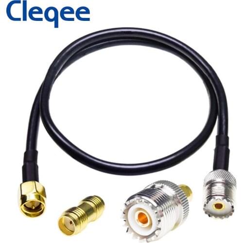 Cleqee SMA Male to UHF SO-239 Female 1M Coax Cable Kit + SMA To SMA Female Adapter + SMA Male To UHF Female Adapter for Baofeng