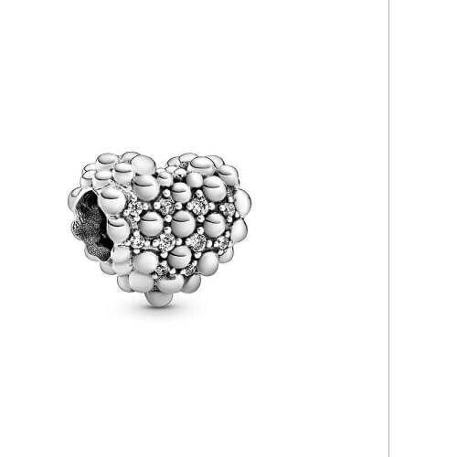 2020 New Original 925 Sterling Silver Bead Beaded Sparkling Heart Charm Fit Pandora Bracelet Bangle DIY Women Jewelry
