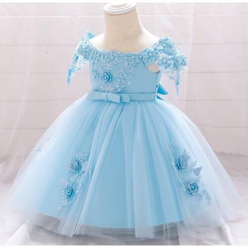 2021 New European and American Girls New Year Dress Dress Pearl Decal Princess Dress One-shoulder Baby Wedding Princess Dress