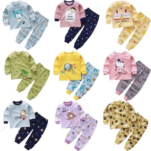 Spring 2021 New Childrens Clothing Girls Long-Sleeved Trousers Cotton Autumn Home Clothes Cute Boys Two-Piece Suit