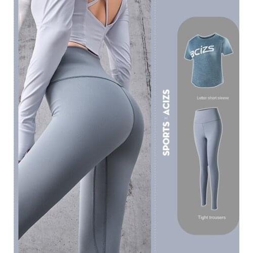 Hip Lift Clothes Wear Sports High Waist Running Yoga Suit Womens Elastic Sportswear Yoga Set Tight Gym Legging Fitness Clothing