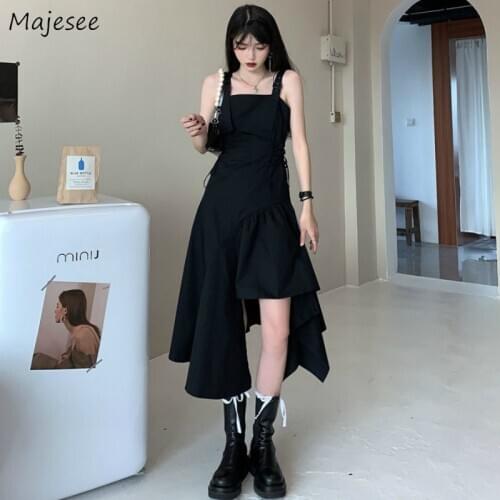 Sleeveless Dresses Hot Women Summer Vintage Spaghetti Strap Sexy Clubwear Solid Robe Harajuku Slim Womens Party Nightwear Dress