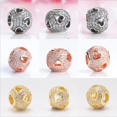 Genuine 925 Sterling Silver Charm Sparkling Two Gorgeous Love Heart With Crystal Bead Fit Pan Bracelet & Bangle Necklace Di