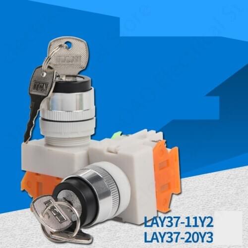 Interruptor giratorio LAY37 de 22mm, perilla de posición 2/ 3, cerradura de llave rotativa 1NO/1NC , interruptor de bloqueo DPST