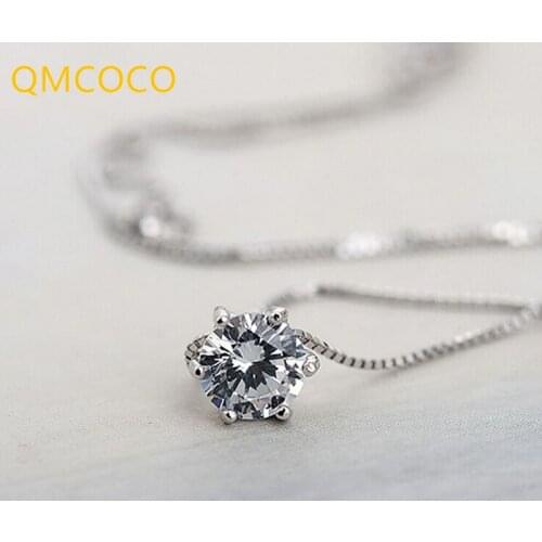 QMCOCO 925 Silver Zircon Pendant Necklace For Women Party Gifts Of 2021 New Style Simple Trendy Light Luxury Collarbone Chain