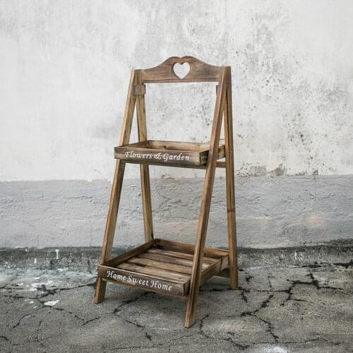 American country retro balcony plant stand multi layer solid wood ladder flower rack simple floor type living room shelf