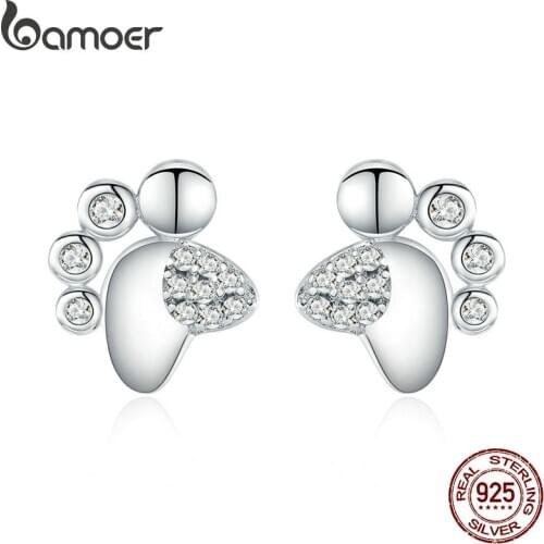 BAMOER Hot Sale 925 Sterling Silver Animal Cat Dog Footprints Exquisite Stud Earrings for Women Fashion Jewelry Gift BSE033