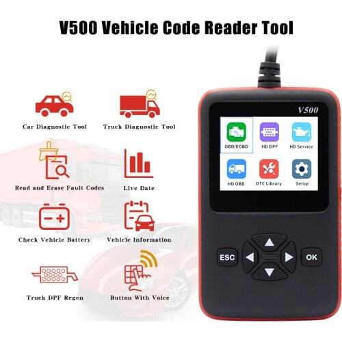 V500 Car Truck OBD2 Scanner for Car Truck Heavy Duty Auto OBD II Code Reader DPF Oil Reset CR-HD Car Diagnostic Tool PK NL102P