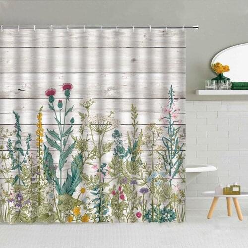 Vintage Old Wood Board Graffiti Shower Curtain Colorful Flower Birds Green Leaves Bathroom Decor Waterproof Fabric Hook Curtains