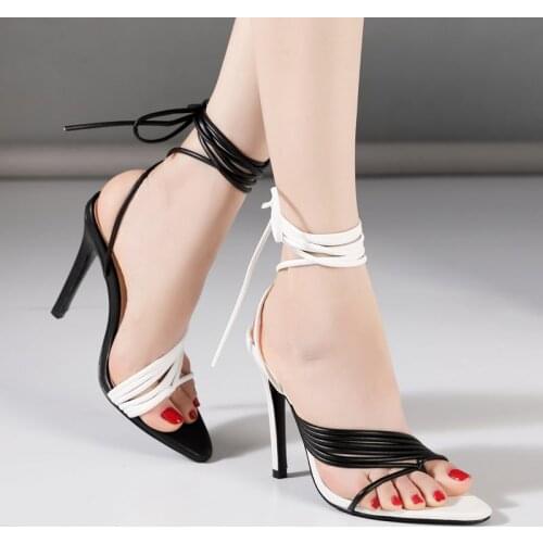 2021 New Summer women sandals ladies white black strappy high heel gladiator sandals pointed toe lace-up sexy female party shoes