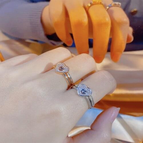 Female Love Heart Luxury Crystal Ring Rose Gold Silver Color Wedding Rings For Women Trendy Zircon Stone Opening Engagement Ring