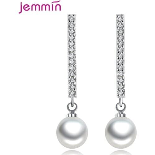 Pearls 925 Sterling Silver Ball Hanging Earrings For Women Eardrops Bridal Wedding Cubic Zircon Tassel Jewelry