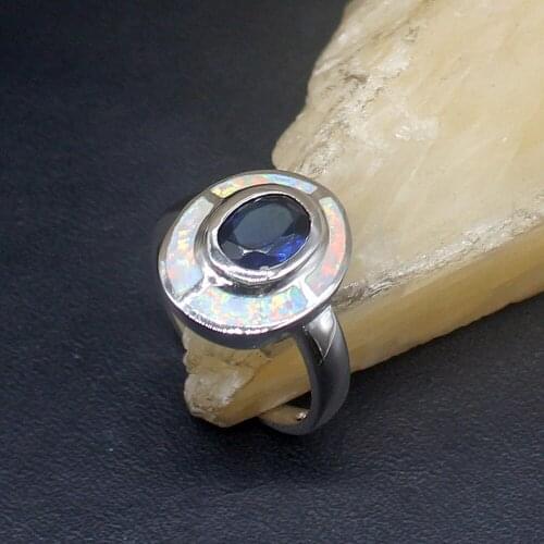 Hermosa Origin Natural White Opal Sapphire Genuine 925 Silver Band Ring Wedding Engagement Gifts for Women Size 7# 20214360