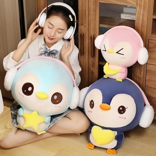 1pc 20/38/55CM Lovely Penguin Plush Toys Stuffed Animal kawaii Penguin with Headset Dolls Pillow Christmas Gift for Baby Girls
