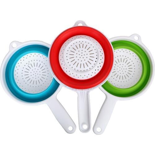 NICEYARD 1pc Collapsible Drainer With Long Handle Fruit Vegetable Washing Basket Strainer Foldable Colander Kitchen Tool Gadgets