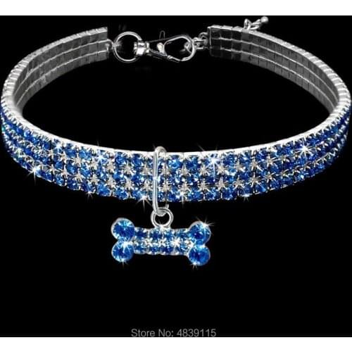 10pcs/lot Elastic Pet Dog Necklace with Bling Rhinestones Pet Necklaces Wholesale with Bone Pendant