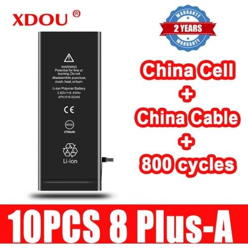 10pcs XDOU Battery for iPhone 8Plus 8 Plus 2691mAh Replacement Bateria China Cell Cable 800 times cycles Batteries 2021 8Plus-A
