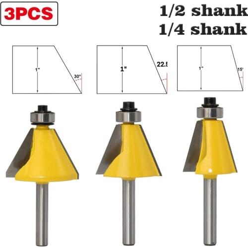 3pcs/set 6.35/12.7mm Shank 15/22.5/30 Degree Chamfer And Bevel Edging Router Bit Tungsten Carbide Wood Milling Cutter Bit Sets