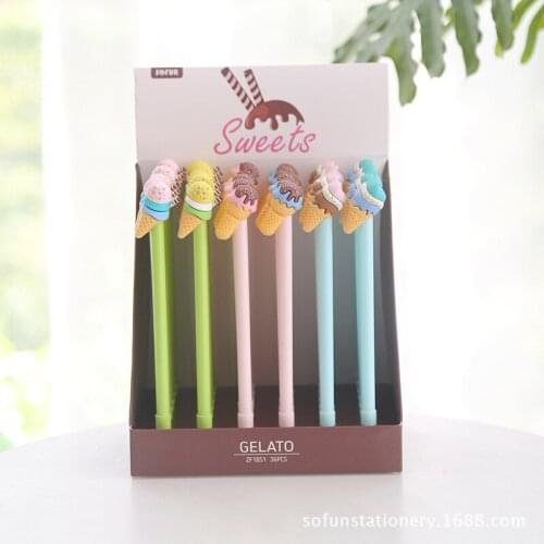 36pcs/set Wholesale Cute Ice Cream Silicone Plastic Black Ink Cute Neutral Pen Wholesale Childrens Stationery Manufacturers