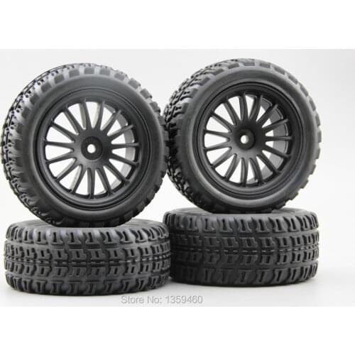 4pcs 1/10 Buggy Off Road Tire Tyre Front&Rear 15 Spoke Black Nylon Wheel Rim Fit for 1:10 4WD Buggy Car 1/10 Tire 25040+27009