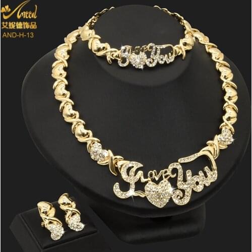 ANIID XOXO Women Gold Jewelery I Love You Necklace Earrings Sets For Woman Dubai Nigerian Jewellery Wedding Ethiopian African