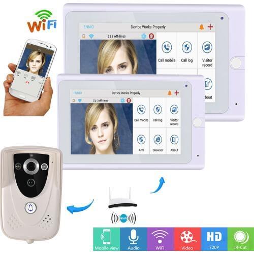 720P 7" WiFi IP Wireless Video DoorPhone intercom Doorbell IP Camera PIR IR Night Vision 2 monitor 1 Outdoor camera