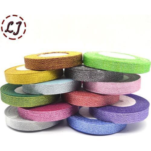 Brand high quality 5/8''(15mm) 12 color Silver gold Glitter ribbon webbing for wedding craft bow gift decoration Wrapping riband