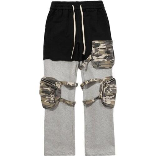 Fashion Mens Hip Hop Cargo Pants With Multi Pockets Hi Street Harem Joggers Patchwork Tactical Long Trousrs Elastic Waist