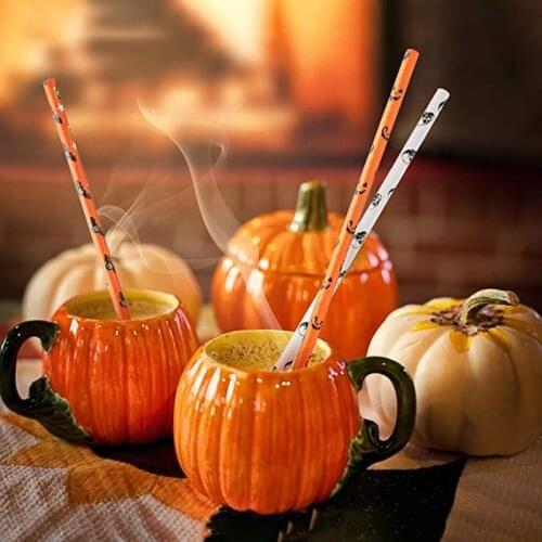 25 Pieces of Halloween Party Paper Straws Skull Pumpkin Bat Ghost Disposable Straws Happy Halloween Decoration Party Supplies