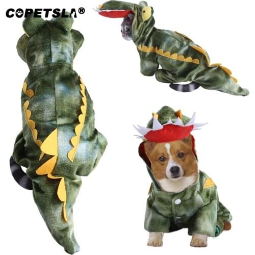 Copetsla 2021 New Dog Cat Halloween Clothes Crocodile Style Plush Cosplay Coat for Pet Puppy Chihuahua S-2XL Size
